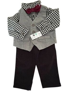 Carter's Black & White Gingham Vested Set with Burgundy Bow